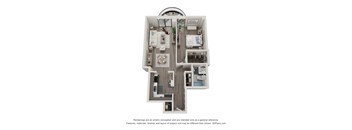 1  Bed   1  Bath   750 Sq. Ft. | 1 Bedroom 05 18 Floor Plan at Durham, Edina, MN, 55435