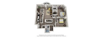 2  Bed   2  Bath   1,085 Sq. Ft. | 2 Bedroom 01 22 Floor Plan at Durham, MN, 55435