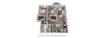 2  Bed   2  Bath   1,250 Sq. Ft. | 2 Bedroom 08 15 Floor Plan at Durham, Edina, 55435