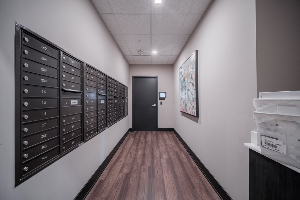 the locker room at the front of the store has a large number of lockers