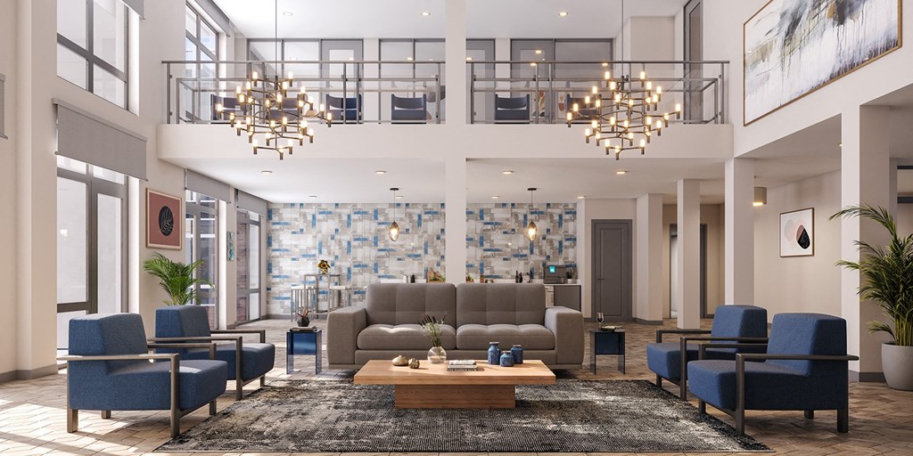 Clubhouse lounge at Elevate Apartments, Madison, Wisconsin