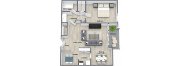 a floor plan of a bedroom with a living room and a dining room