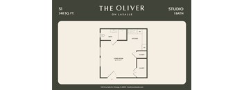 A floor plan for a 248 square foot studio on Lasalle showing a bath, kitchen, and living room.