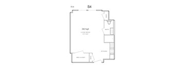 A drawing of a floor plan for a 282 square foot living space.
