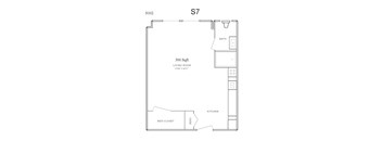 A floor plan of a 300 square foot living space.
