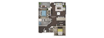 2 bed 1 bath 970 Sq. Ft. floor plan B at The Shelby, Chicago, 60616