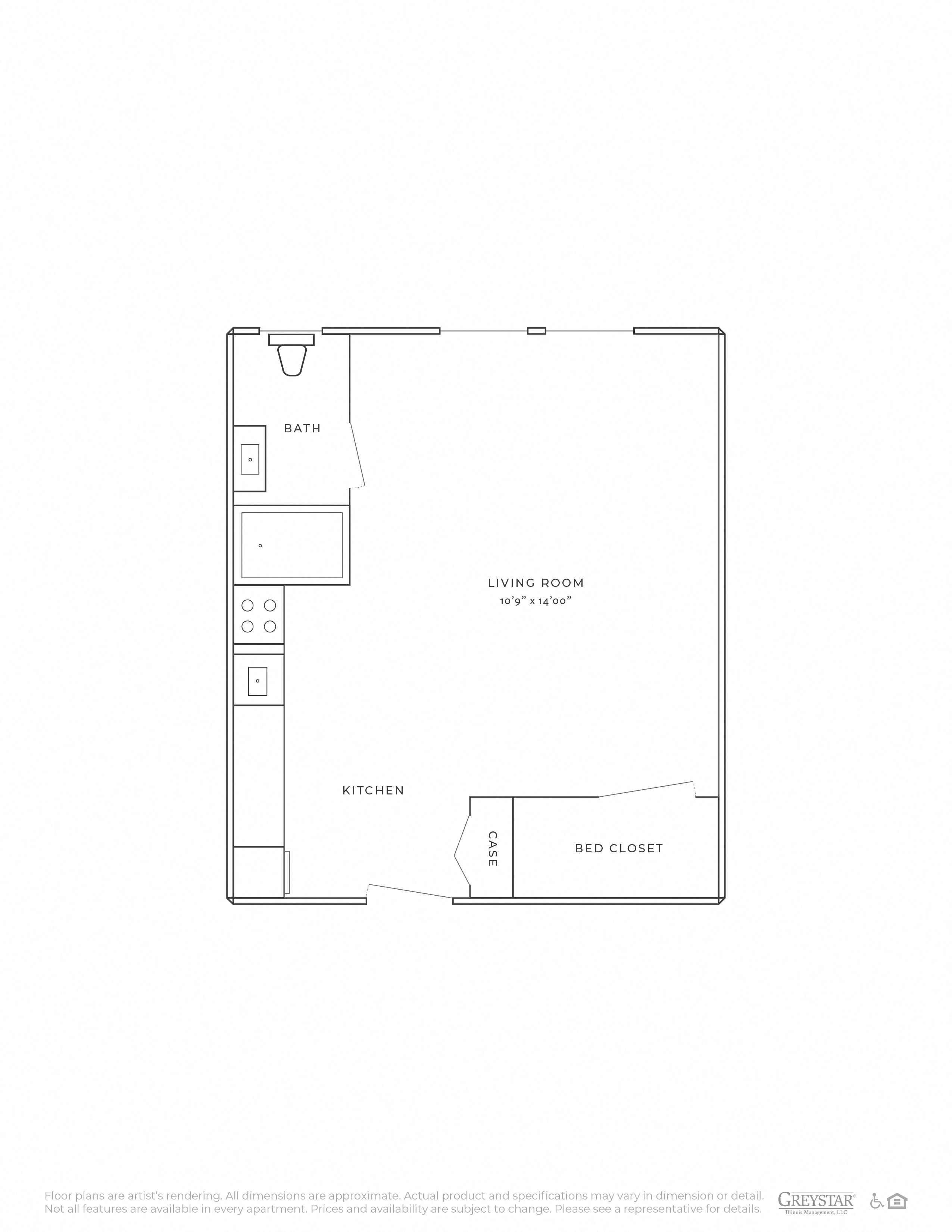 this floor plan is an approximation of a 1 bedroom floor plan