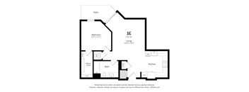 A black and white floor plan of a 1 bedroom apartment.