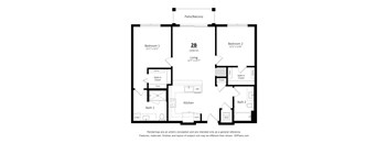 A black and white floor plan of a 2 bedroom apartment.