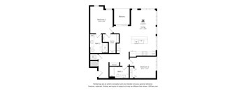 A black and white drawing of a floor plan for a two bedroom apartment.