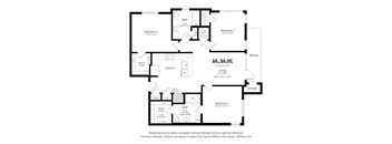 A floor plan of a house with three bedrooms and a balcony.