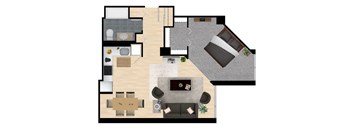 1  Bed   1  Bath   671 Sq. Ft. Lincoln Floor Plan at The Kent, Chicago