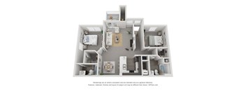 2 bed 2 bath 1,135 Sq. Ft. Heron floor plan at Landings at Amhurst Lake Apartments, Waukegan, Illinois