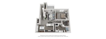 1 bed 1 bath 866 Sq. Ft. Merganser  floor plan at Landings at Amhurst Lake Apartments, Waukegan, IL