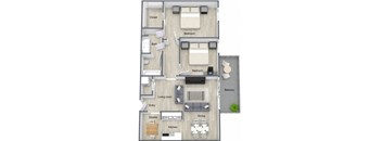 2 bed 1 bath floor plan at Fieldpointe of Schaumburg, Schaumburg, IL