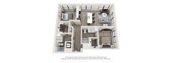 A floor plan of a house with a kitchen, living room, and two bedrooms.