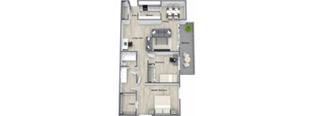 2 bed 1 bath 948 Sq. Ft. floor plan Spruce (B1) at Fieldpointe of Schaumburg, Schaumburg, 60173