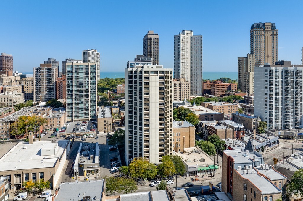 A cityscape with high-rise buildings at The Kent, Chicago, IL