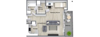 Studio 1 bath 528 Sq. Ft. Willow (S) floor plan at Fieldpointe of Schaumburg, Illinois