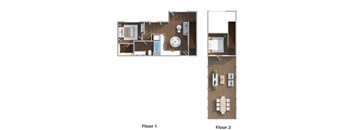A diagram of a two-story house with labeled floors.