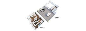 A top down view of a two-story home interior.