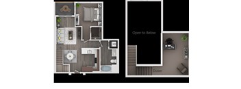 A floor plan of a house with a kitchen, living room, and bedrooms.