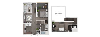A floor plan of a house with a living room, kitchen, and bathroom.