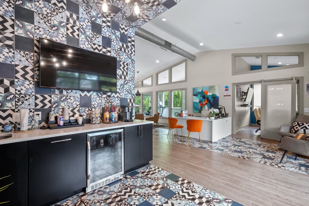 Retreat at Indian Lake Hendersonville TN coffee bar with a black and white tiled wall.