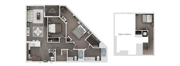 A detailed floor plan of a two-story residential house with labeled rooms and furniture.