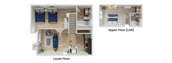 A diagram shows the layout of a house with a lower floor and an upper floor.