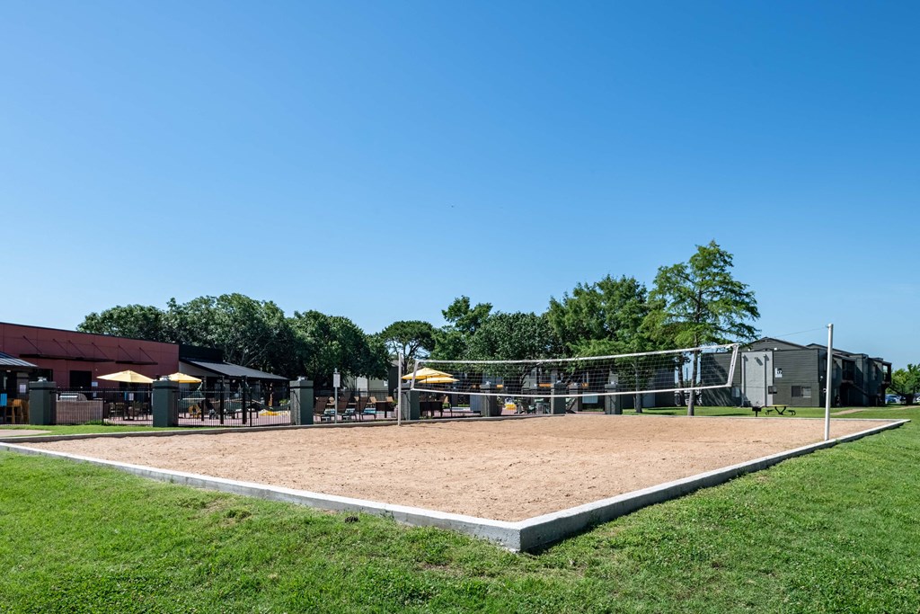 sand volleyball court at fusion fort worth apartments in haltom city, Texas