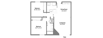 2 Bedroom - 1 Bath Floorplan