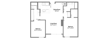 2 Bedroom - 2 Bath floorplan
