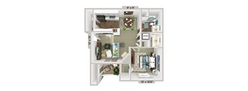 a 3d drawing of a floor plan with a bedroom and living room