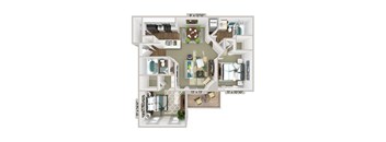 a 1 bedroom floorplan with a bathroom and a living room