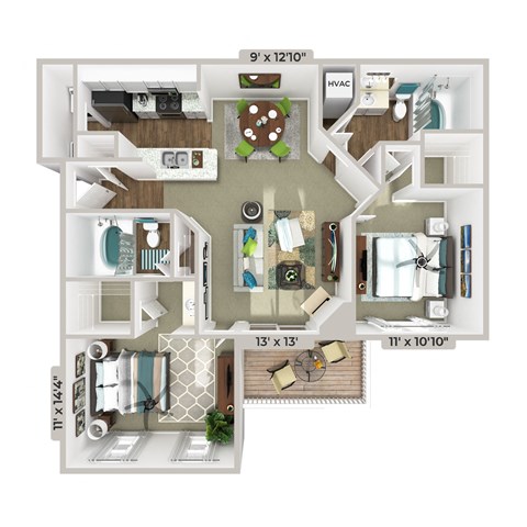 a 1 bedroom floorplan with a bathroom and a living room
