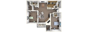 A 3D floor plan of a house showing the layout of the rooms.