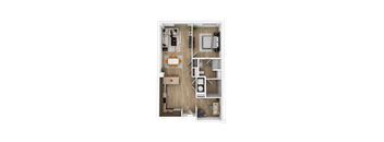 a floor plan of a bedroom with a bathroom and a living room