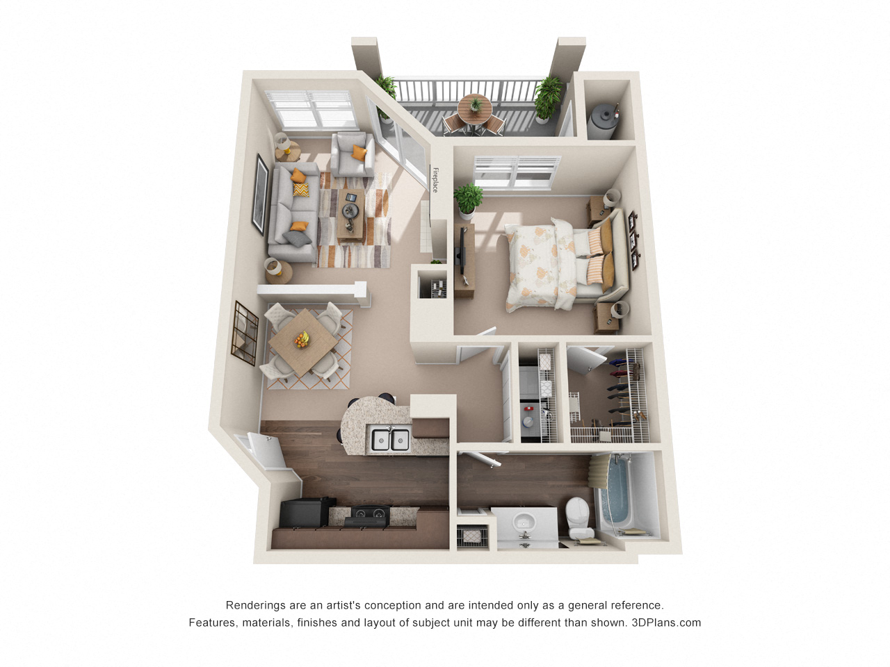 bedroom floor plan rendering of a 2103 sq ft  apartments