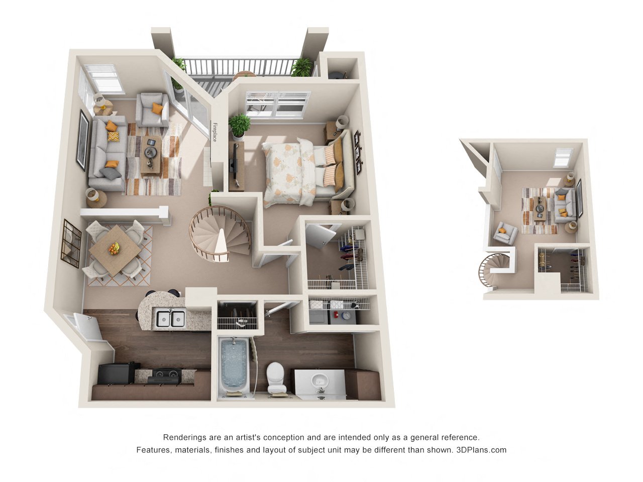 Britton Woods Apartments Spruce Floorplan Two Bedroom Spacious Layout Loft Spiral Staircase Two Floors