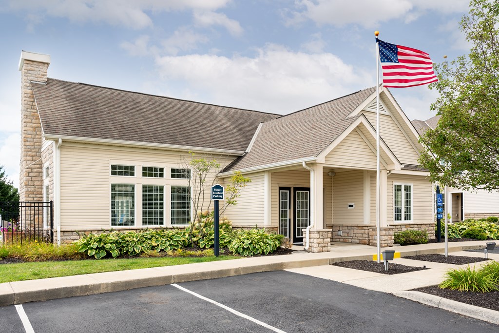 a house with an american flag in front of it