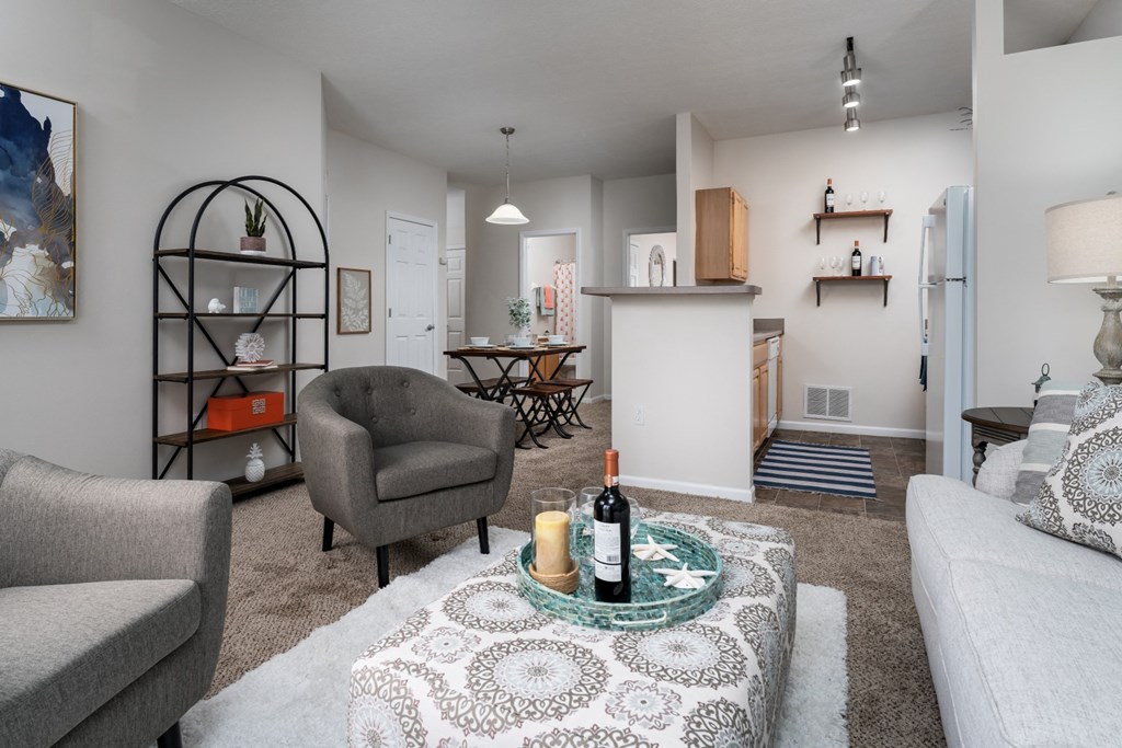 a living room with modern furniture