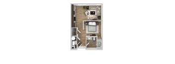 a floor plan of a small apartment with a bedroom and a living room