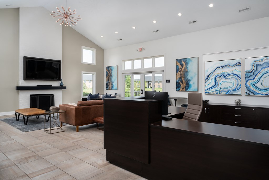 the lobby at the bradley braddock road station apartments