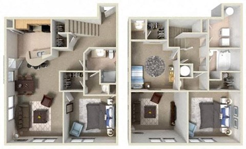 A floor plan of a two-bedroom apartment with a living room, kitchen, and bathroom.