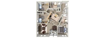A detailed 3D floor plan of a small apartment.