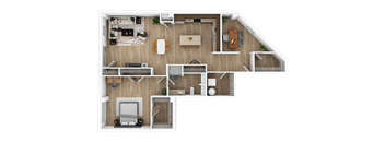 a 2 bedroom floor plan with a bathroom and a living room