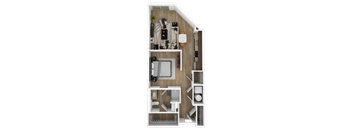 a 1 bedroom floor plan with a bathroom and a living room