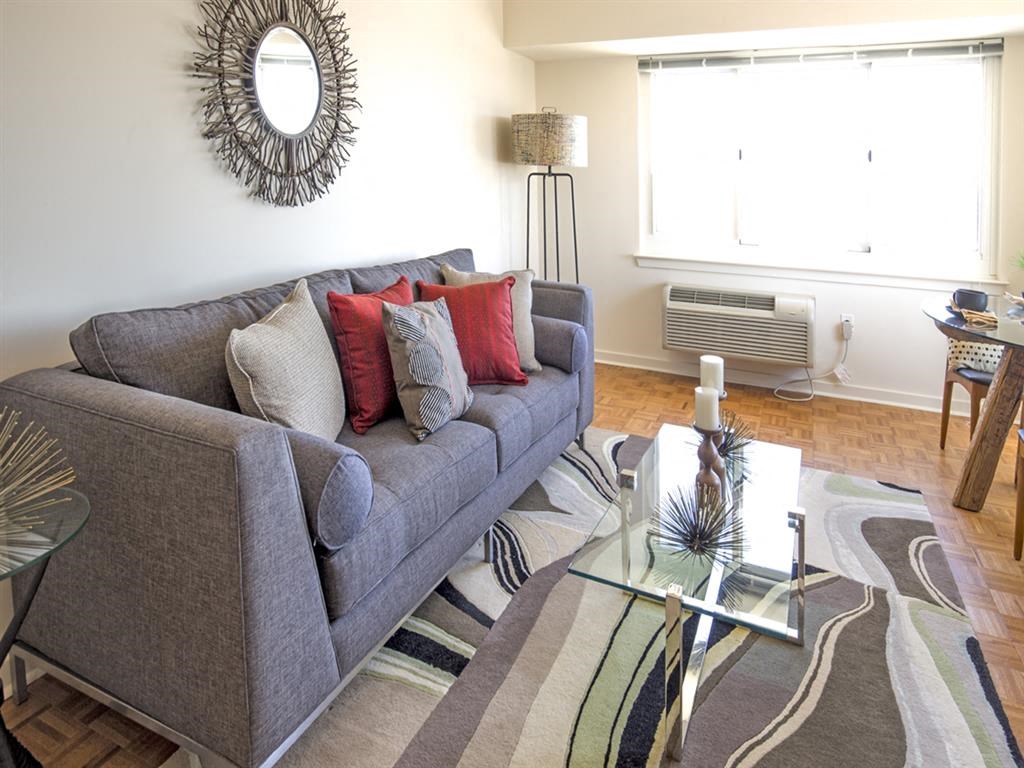 Living room in model apartment