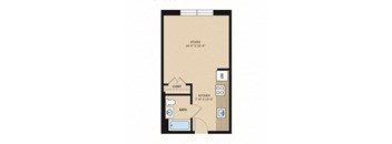 a floor plan of a room with a bed and a closet